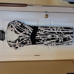 Talbots Tropical Dress 12 Black Ivory Cap Sleeves